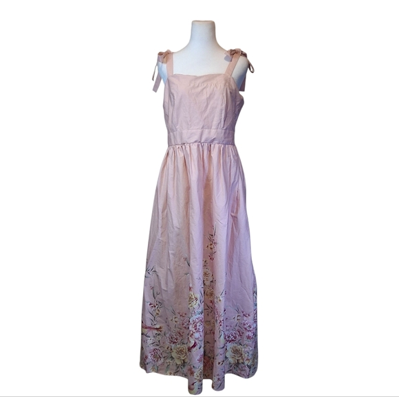 Joie Pink Floral Stretch Cotton Midi-Dress Size XL - Picture 3 of 5